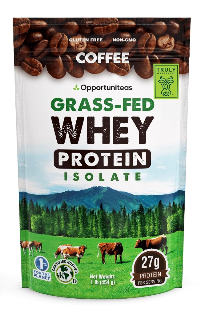 Opportuniteas Cafea Whey Pulbere Proteină - Carb scăzut & Keto prietenos - Iarbă Fed Whey Izolat + cafea columbiană - 60 mg Cafeina pentru energie - Pre sau Post Workout Drink Mix, Latte, Shake & Smoothie 1lb