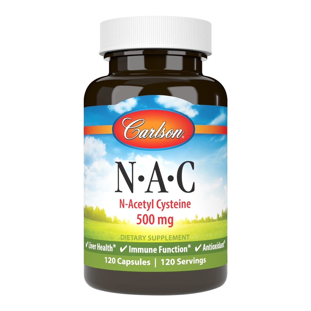 Carlson - NAC, N-Acetyl Cysteine, 500mg, Sănătatea ficatului, Funcţia imună, Antioxidant, 120 Capsule vegetariene