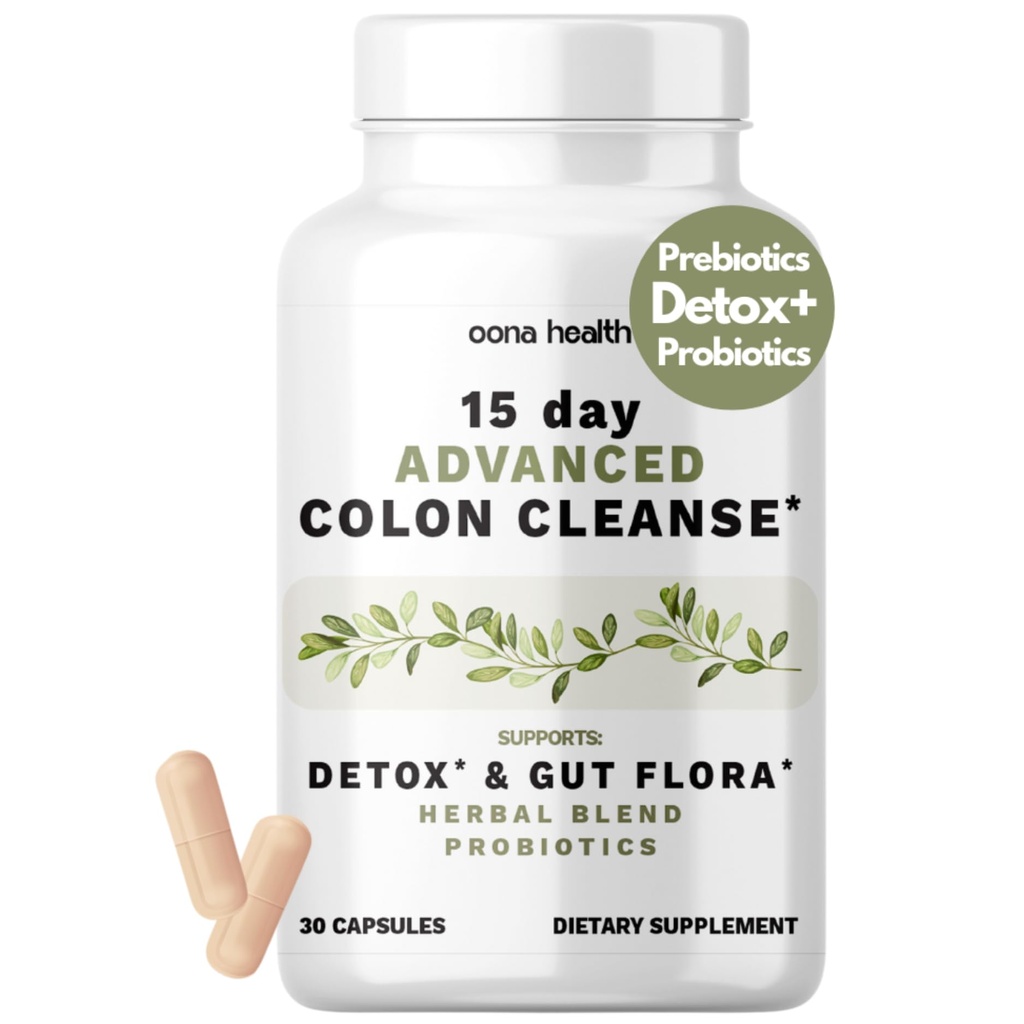 15 zile Avansate Colon Cleanse, Probiotice & Herbs naturale, Suporturi Detox & Gut Flora pentru Femei si Barbati, cu Cascara Sagrada, Psyllium Husk & Senna Leaf, 30 Capsule 1-2 Daily 15 Day Cleanse