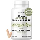 15 zile Avansate Colon Cleanse, Probiotice & Herbs naturale, Suporturi Detox & Gut Flora pentru Femei si Barbati, cu Cascara Sagrada, Psyllium Husk & Senna Leaf, 30 Capsule 1-2 Daily 15 Day Cleanse