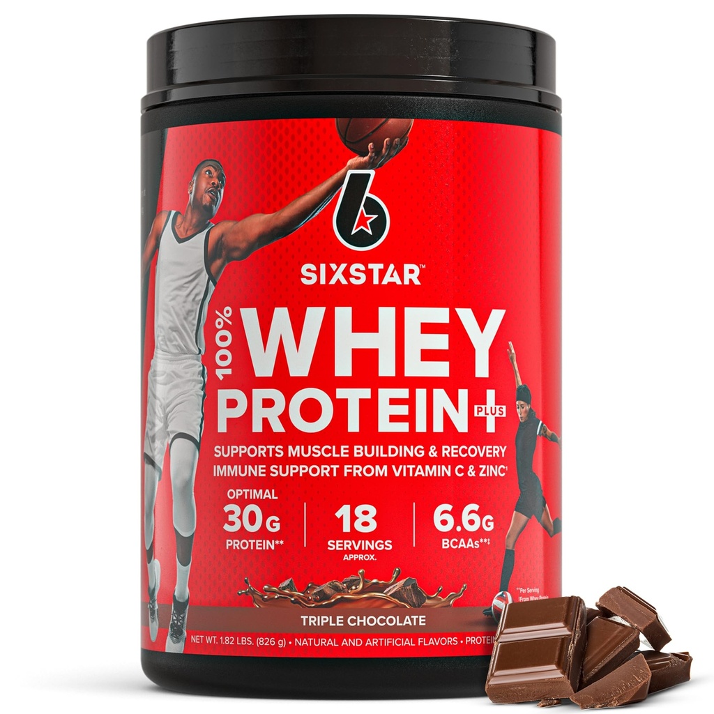 Six Star Whey Proteine Powder Plus - Muscle Building & Recovery Formula cu Whey Izolate Powder, BCAAs, 30g Proteina, Suport Imun - Post-Workout Supliment - Triple Chocolate, 1.8 lbs