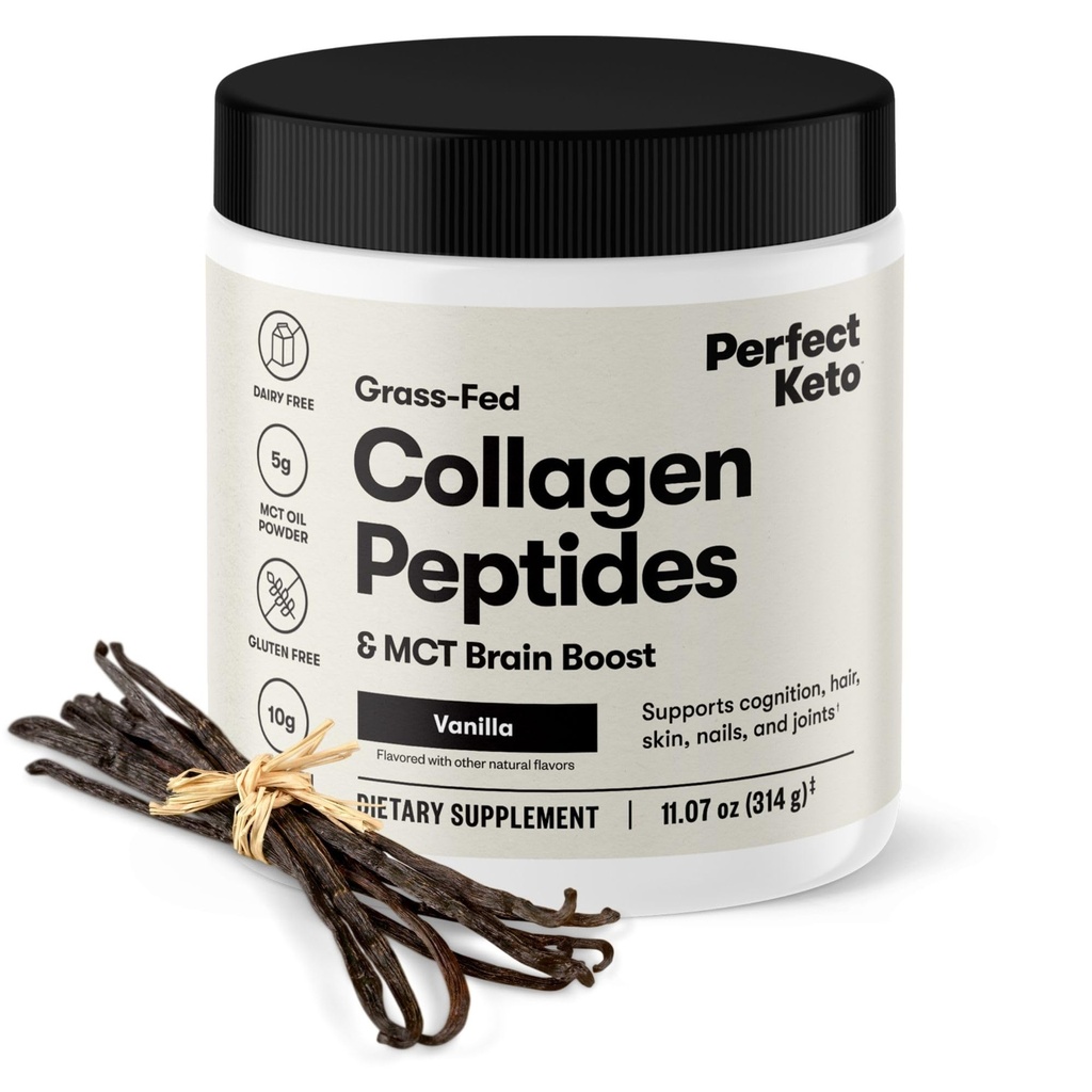 Keto Colagen Peptides Pudră de proteine cu ulei MCT, iarbă Fed, Colagen hidrolizat, Supliment tip I & III, Keto Coffee Creamer, Vanilie