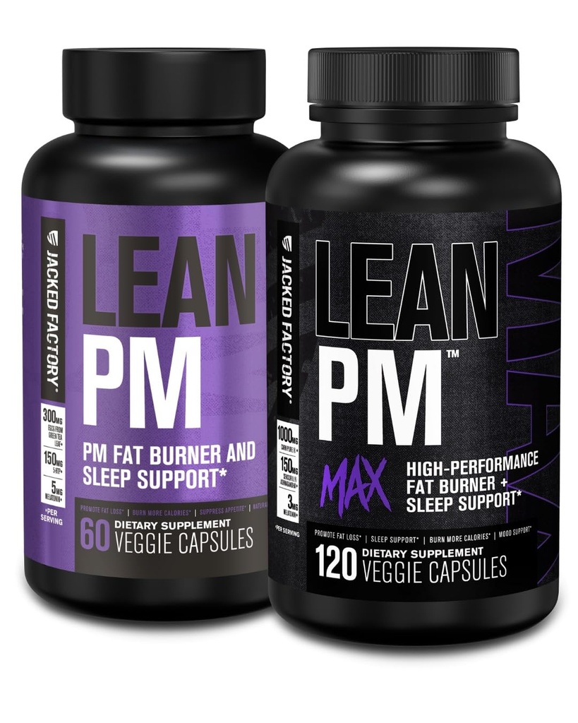 Fabrica Jacked Lean PM & Lean PM Max Night Time Fat Burner, Sleep Aid Suppressant, & Appetit Suppressant pentru bărbați și femei (180 capsule)