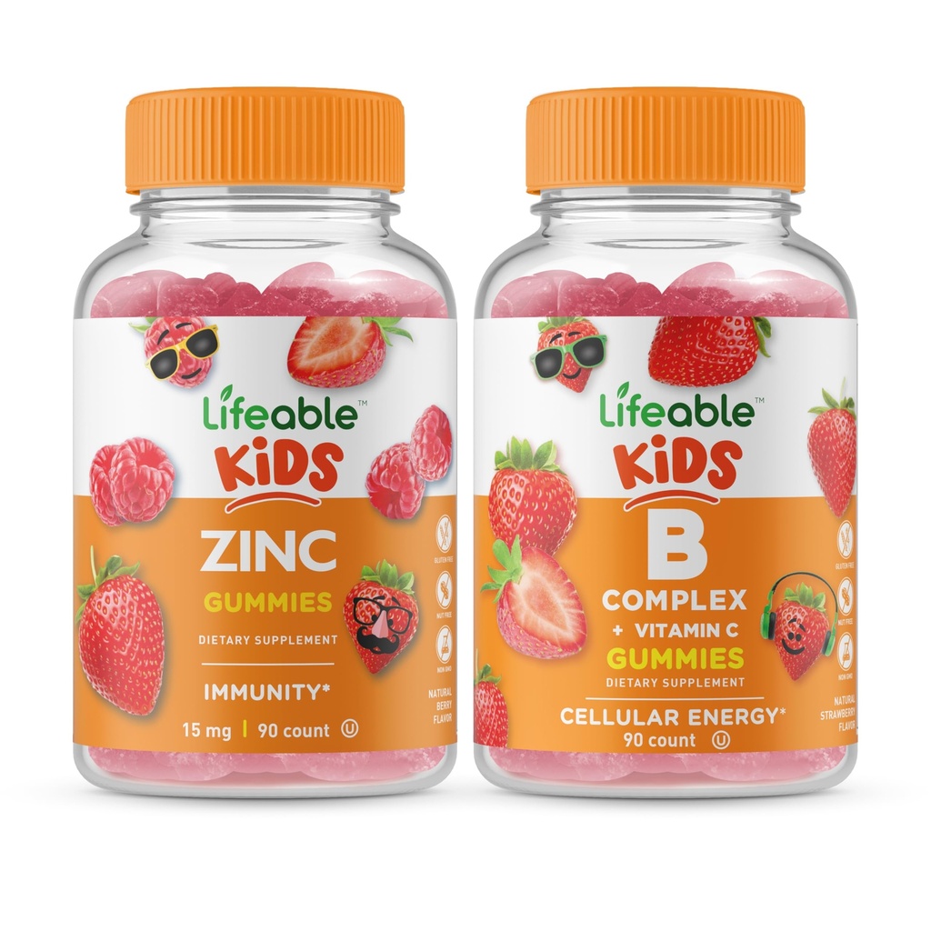 Copii din zinc viu + B Complex pentru copii, Gume Bundle - mare Tasting, Supliment de vitamine, gluten gratuit, OMG gratuit, Gummy masticabil