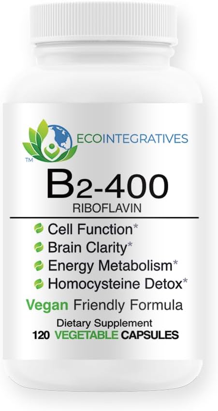 B2-400 Riboflavină pură - Sistem nervos Sănătate, Homocisteină Detoxifiere, Cardiovasculară, Ajută la stimularea energiei, Clarității mentale, funcției metabolice și celulare (120)