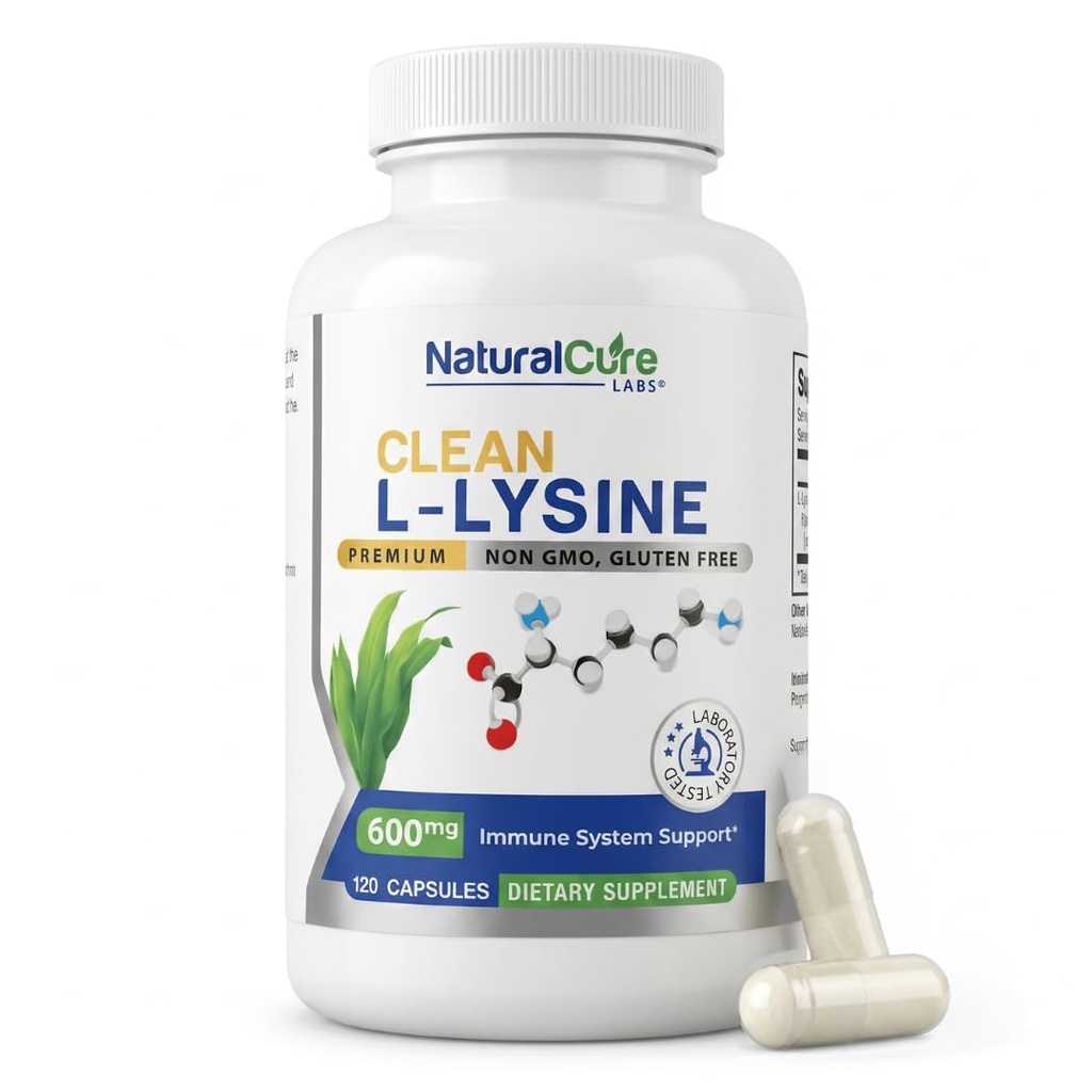 Cure naturale Labs Clean L-Lysine 600mg, 120 Capsule 