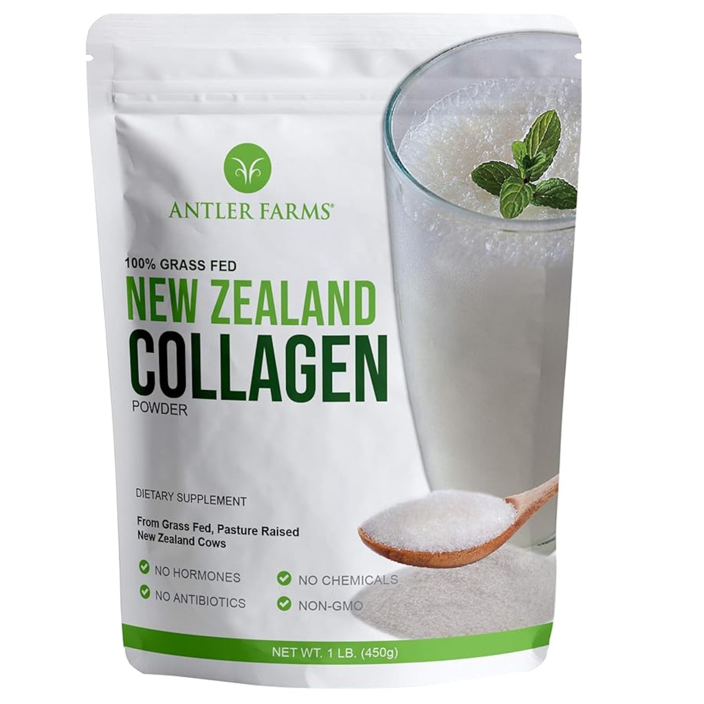 Antler Farms - 100% Pur Noua Zeelandă Colagen pulbere de iarbă Vaci Fed, Nearomate, 1 lb - Hidrolizat apă rece Solubil Peptide, Keto Friendly, Biodisponibile, Dissolvire rapidă