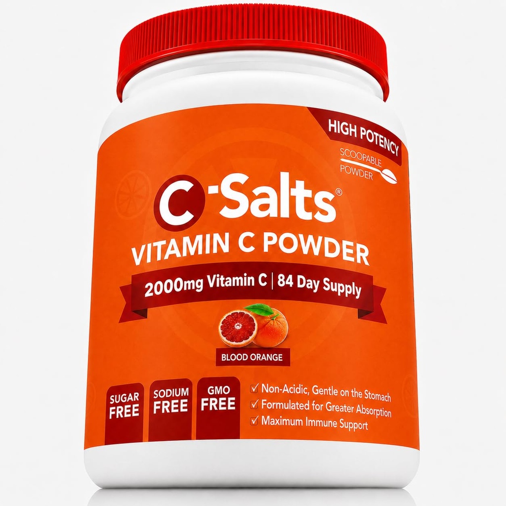 C-Salts Vitamina C pulbere supliment - 100% pură mare doză Buffered vitamina C pulbere pentru suport imunitar - Organic, Sugar-Free, Vegan, non-GMO, Stomac-Friendly, sânge Orange 8oz
