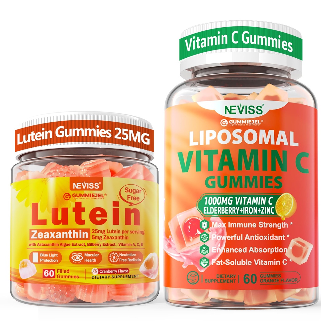 NEVASS 1Pack Liposomal Vitamina C 1000mg Gummies + 1Pack Lutein Zeaxantină Suplimente Gummie