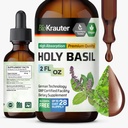 BIO KRAUTER Holy Basil Tincture - Extract lichid Tulsi pulbere - Suportă calm și relaxare - Supliment acid URsolic - Alcool și zahăr liber - Picături Vegan 2 Fl.Oz.