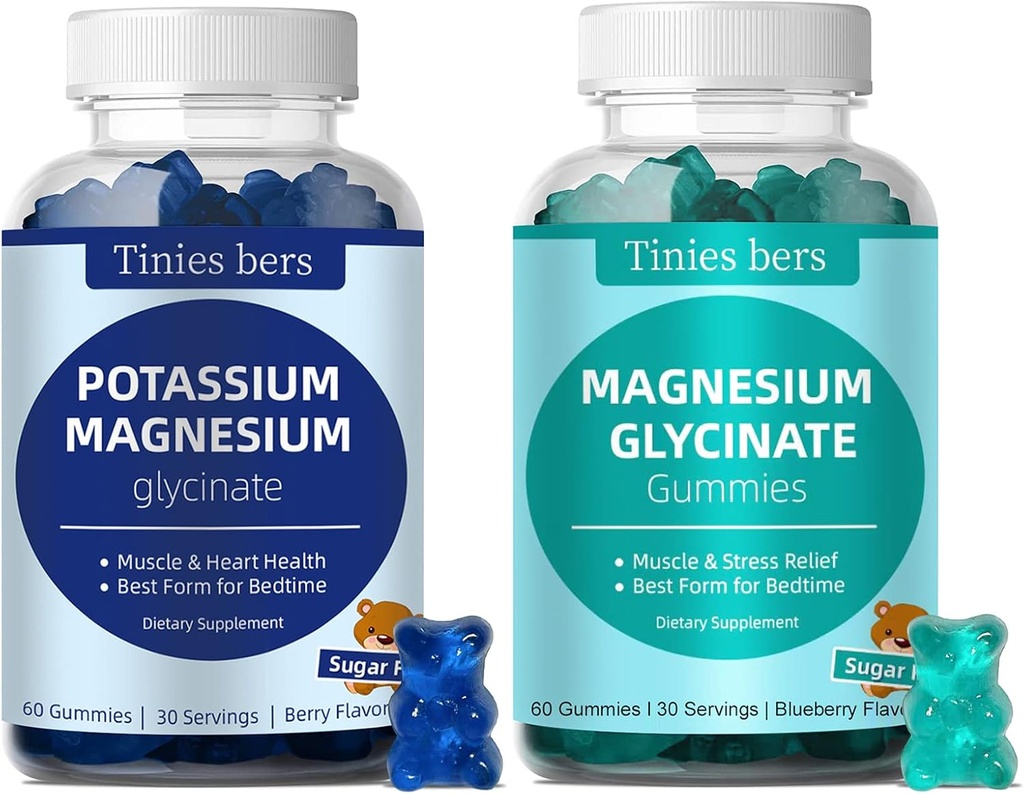 Gume de potasiu și magneziu Glycinate Gume 500mg Zahăr gratuit pentru adulți și copii, Vegan, Pectină, Non-GMO, Gluten gratuit