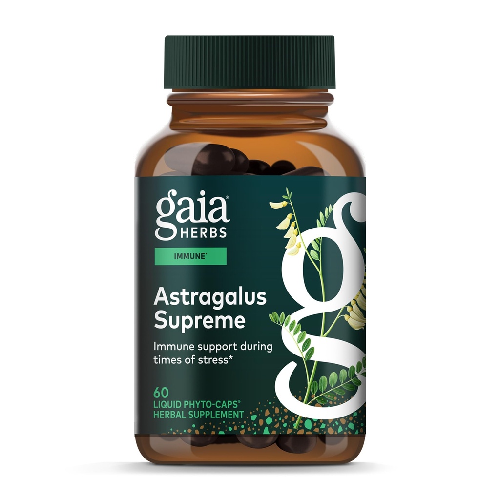 Gaia Herbs Astragalus Supreme - Immune & Antioxidant Suport* - Herbal Supplement with Astragalus Root, Schisandra Berry & Ligustrum - 60 Vegan lichid Fito-Capsules (15-Day Supply)