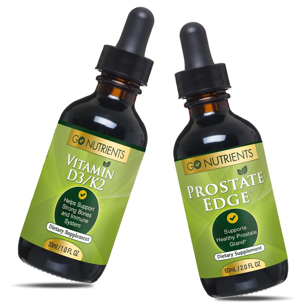 Go Nutrients Liquid Vitamina D3 cu K2 (MK-7) Drops & Prostate Edge Prostate Supliment pentru bărbați cu Pygeum și Saw Palmetto extract Vitamina D3 și K2 lichid de vitamina picături Care ajută starea emoţională