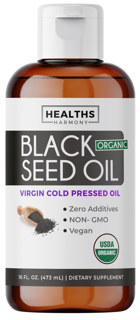 USDA Organic Black Seed Oil Liquid (16 fl oz) Premium Cold-Pressed Nigella Sativa Producing Pure Black Cumin Seed Oil - Antioxidant Supplement - Vegan, Gluten-Free, & Non-GMO (No Pills or Capsules)
