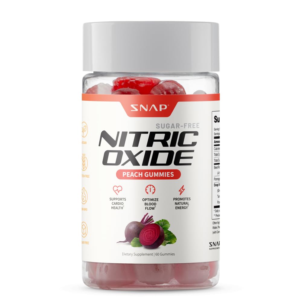 Snap Suplimente Sfeclă Root Gumries, Suplimentul de oxid de azot cu Sfeclă organică, Vitamine, rodii și antioxidanți pentru energie, Suport de circulatie, 60 gume fără zahăr, Peach