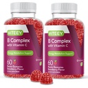 Viteey Vitamina B Complex Gummies cu vitamina C - Energie, Metabolizare și Suport Imun - B6, B12, Niacin, Acid folic, Biotin, Calciu - Vegan, Gluten-Free - 120 Conte