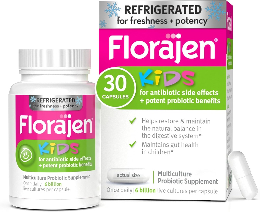 Florajen Copii Probiotice, Daily Gut Health & Imunum Supplement, Constipaţie şi Blooting Relief, 30 Capsule (Refrigerate)