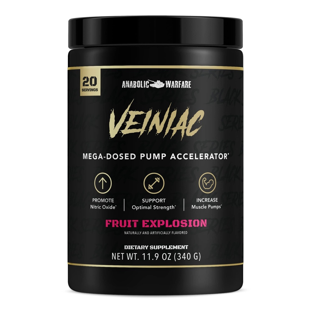 Anabolic Warfare Veiniac Muscle Pump Activator Supliment Stimulant Free Pre-workout cu L-Citrulline, Betaine Anhidrous, & Adăugat AGMAssTM, Creste oxid de azot*, Fruit Punch 20 Servings