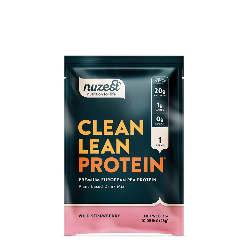 Nuzest - Pea Proteine pulbere - Proteina Lean curat, Premium Vegan plante pe bază de praf de proteine, lactate gratuit, gluten gratuit, OMG-uri, îndulcit natural proteine Shake, căpșuni sălbatice, 1 servire, 0,9 oz