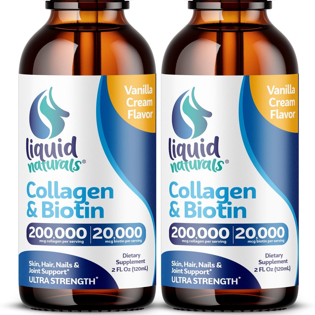 Colagen lichid și Biotin, 2 Fl. Oz, Ultra-Forngth Colagen Suplimente pentru femei, Keto Biotina prietenoasă pentru femei de creștere a părului, unghii, & Vitamine de piele B7 Colageno Peptides 