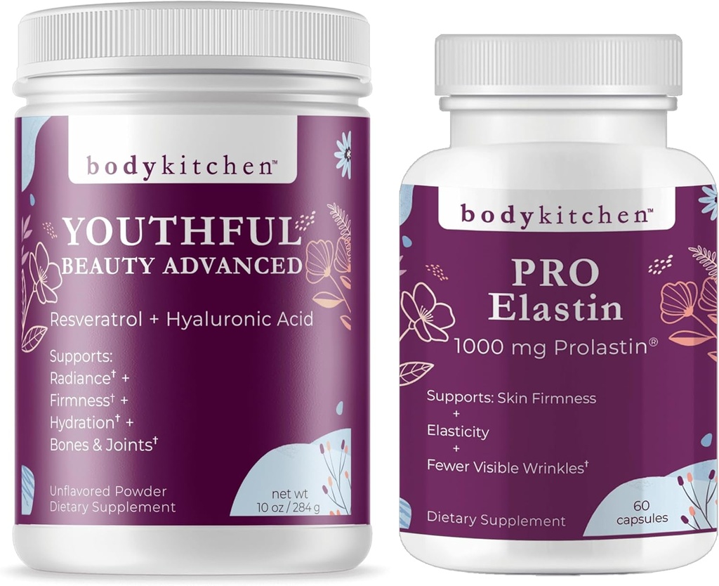 Bucătărie tineri frumusete avansat Colagen Peptides pulbere și Resveratrol și acid hialuronic 10oz și Pro-Elastin, conte de 60