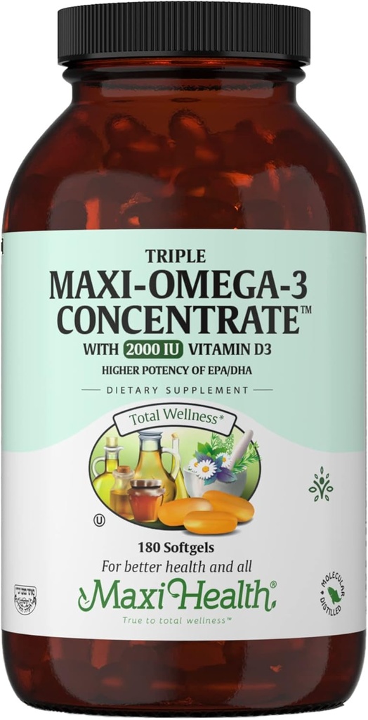 Omega 3 Supliment - Omega-3 ulei de pește Triple concentrat cu vitamina D3 - Potent Sursa de acid gras EPA / DHA - inimă, creier, sănătate comună - Kosher Certified Wild Caught pește marin - 180 Softgels