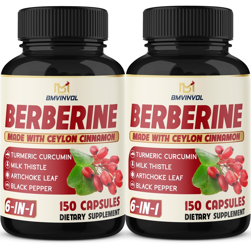 2 Pack Berberine HCl- Plus Ceylon Scorțișoară, Turmeric, Mulgemi de lapte, Anghinare, Pepper negru, Berberine HCI Suplimente Root Pastile - Sistemul imunitar