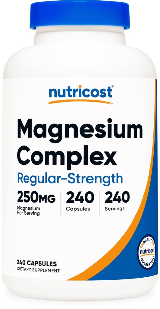 Nutricost Magneziu Complex 250mg, 240 capsule - Oxid de magneziu, citrat și glicinat - Gluten gratuit și non-GMO