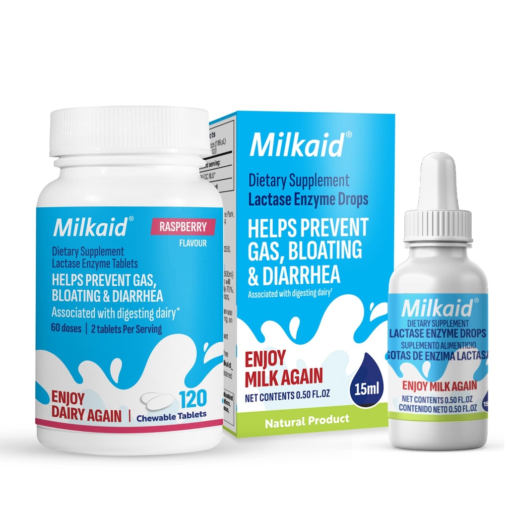 Milkaid Lactase Drops Enzyme Tablets for Lactoză Intoleranţă Degrevare 