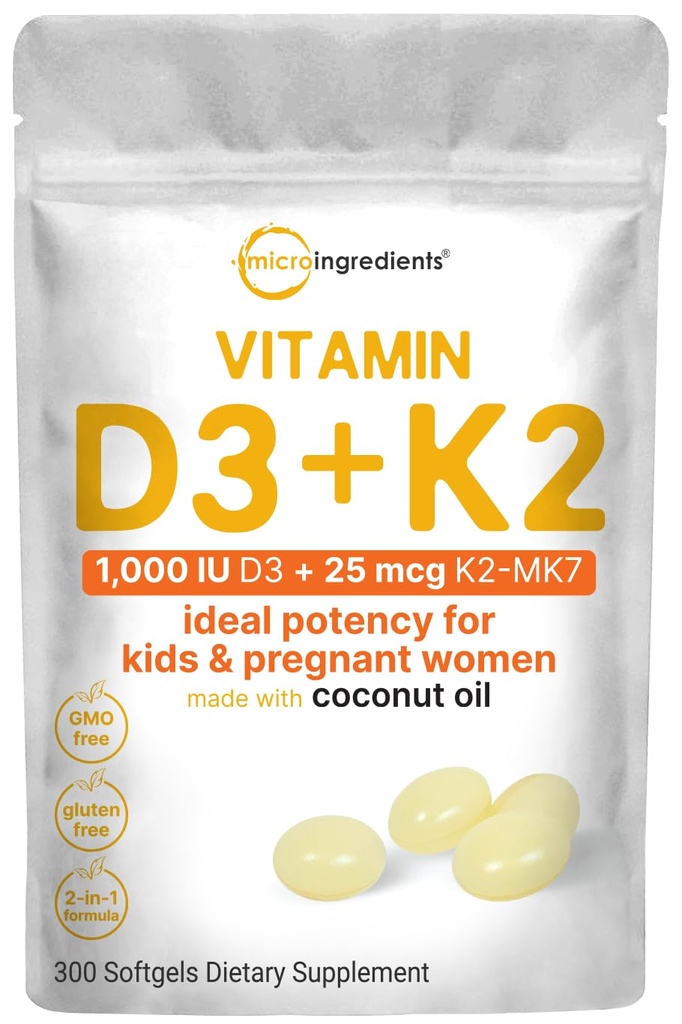 Micro Ingrediente Vitamina D3 1000 UI + K2 MK-7 25 mcg, 300 Softgels 
