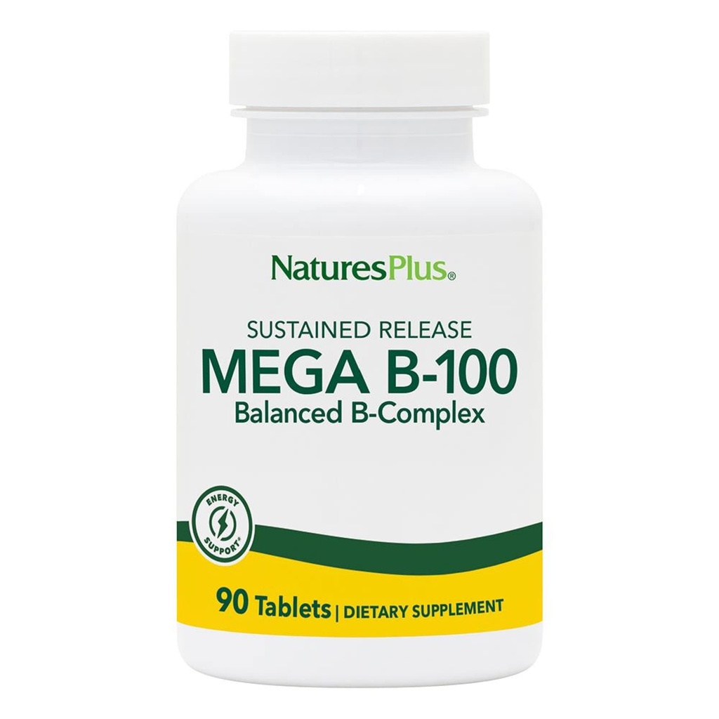 Naturas Plus Mega B-100 Complex - 90 comprimate vegetariene de eliberare susținută - energie și creier Booster - Gluten gratuit - 90 Serviri
