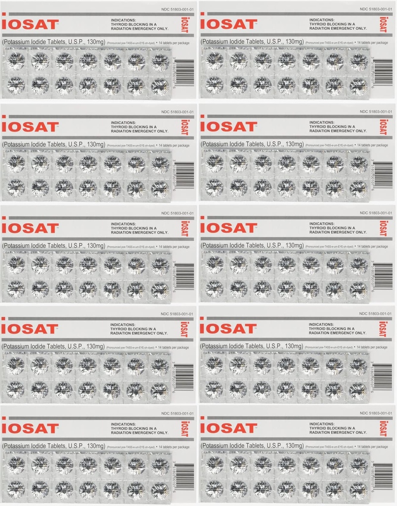 Comprimate de iod de potasiu, 130 mg (14 comprimate fiecare) - 10 ambalaje