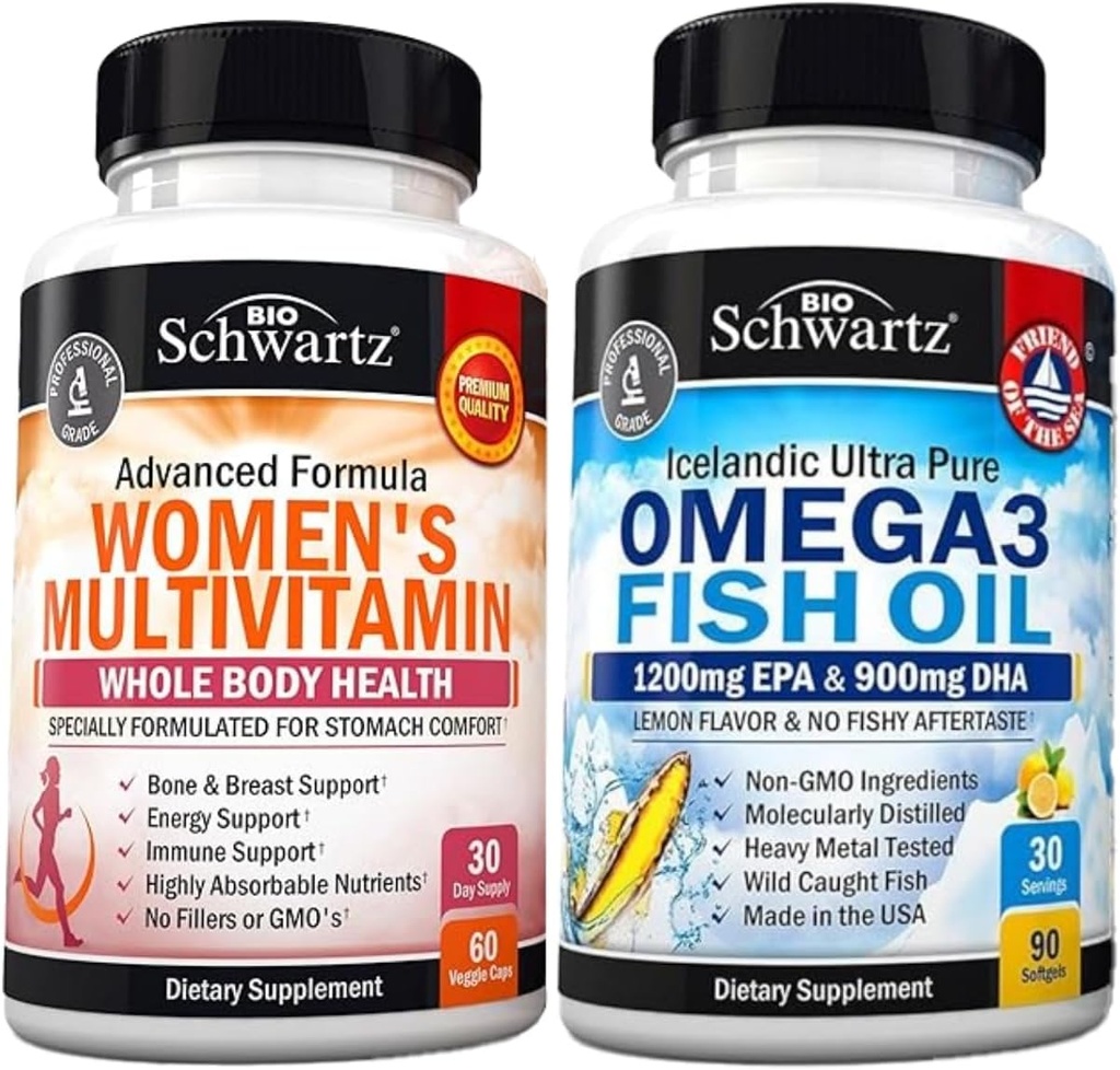 Multivitamine zilnice pentru femei Capsule (1 lună de aprovizionare) Plus Triple Putere Omega 3 Softgels ulei de pește (1 lună de aprovizionare)
