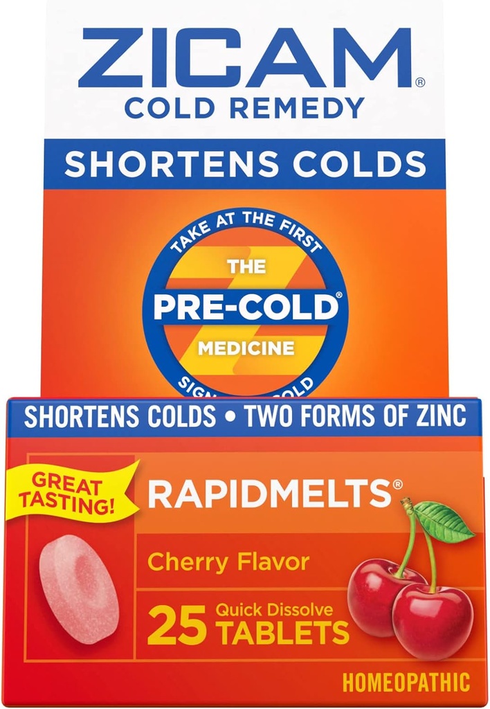 Zicam Rece Remedy Zinc RapidMelts, Aromă de cireșe, Homeopatic, Rece Scurtare Medicina, Scurtează durata rece, 25 Conte (Pachet de 2)