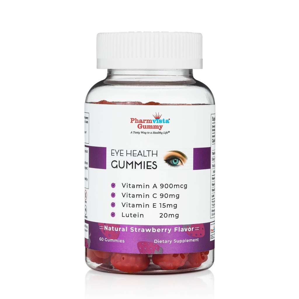 Ochi de asistență pentru sănătate Gummy - vitamina A + C + E + lutein - Gluten gratuit, Vegan supliment prietenos - 60 Conte