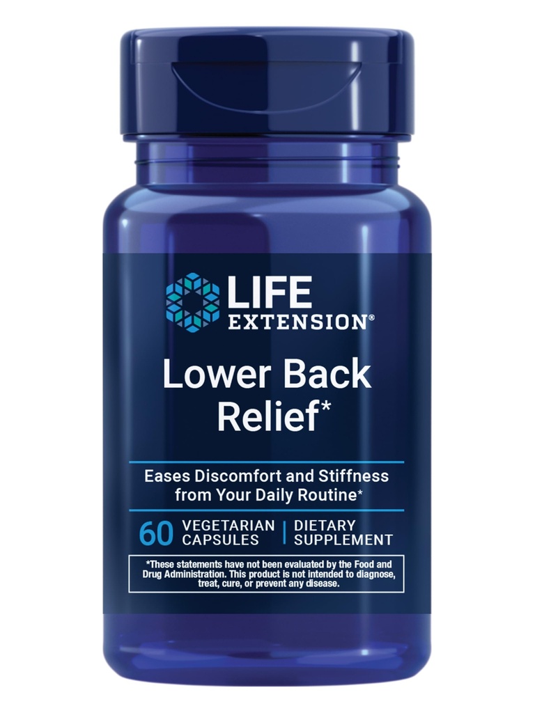 Extensie de viaţă Relief Back Lower, Chinese Chaste Tree, Ginger Extract, pentru disconfort spate inferior şi Stiffness ocazionale, non-GMO, Gluten gratuit, Vegetarian, 60 Capsule
