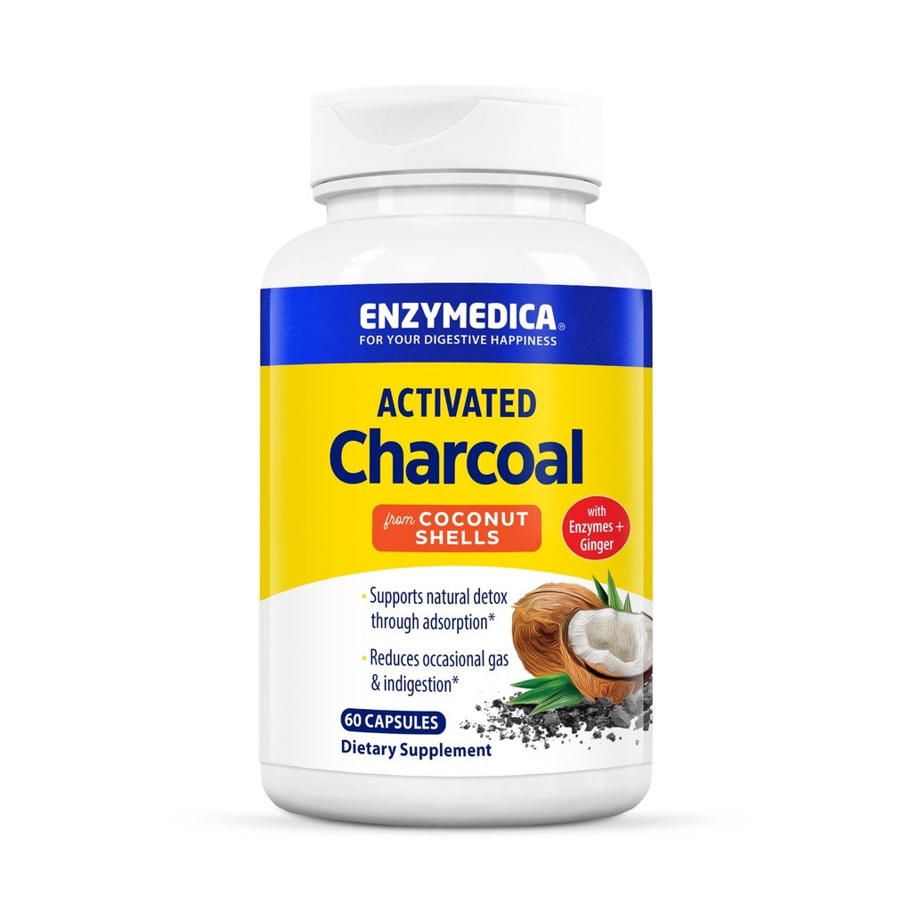 Enzymedica, Charcoal activat, Reduce gaz ocazional, Blooting & Indigestie, Suporturi dezintoxicare naturale, 60 Conte