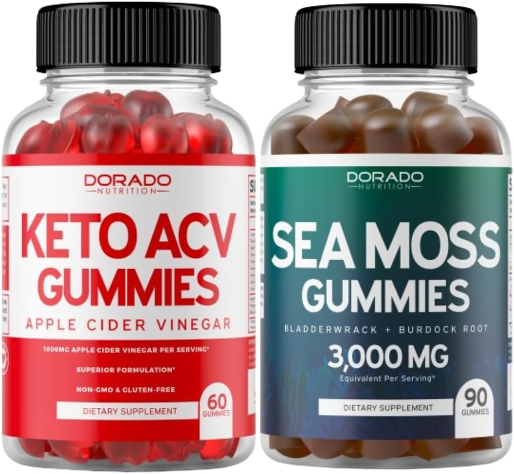 Keto ACV Gummies (60 Count) Advanced Weight Loss Formula și Irish Sea Moss Gummies (90 Count) cu Bladderwrack & Burdock Root for Tiroidal, Energy & Immune Support - Non GOM, Vegan Safe & Made în SUA
