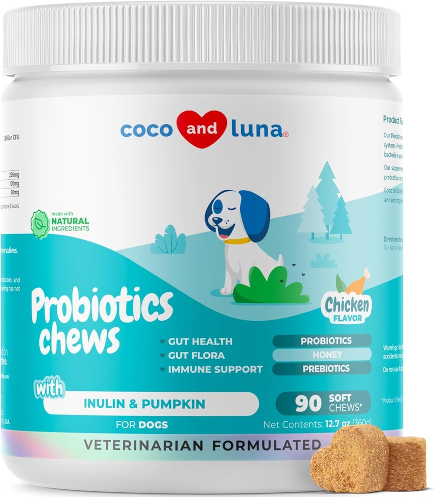 Probiotice pentru câini Digestive Sănătate - Suport Sanatate Gut, Diaree, Gaz, Alergii sezoniere - cu miere, dovleac și prebiotice pentru suport digestiv, Bad Dog respirație și constipație