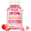Suplimentul Vegan de fier Gumies pentru femei & bărbaţi, anemie, Blood Builder & Energy Support for Iron Deficite, cu vitamina C, A, B Complex, Folate, CoQ10, Sugar Free, Non-GMO, 60 Conte