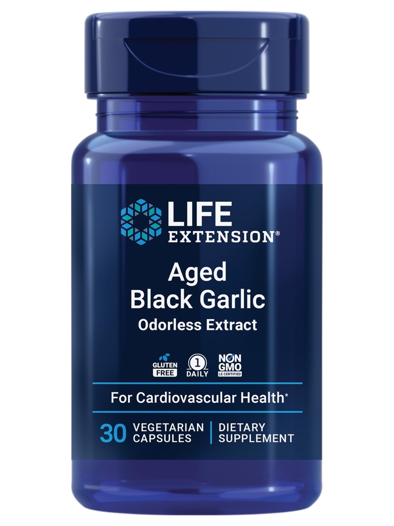 Extensie de viață Black Usturoi vechi, supliment de asistență pentru sănătate cardiacă, suport de sănătate tensiune arterială, suport de sănătate Cholesterol, Once-Daily, Gluten gratuit, Vegetarian, Non-GMO, 30 capsule