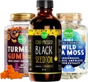 Maju Superfoods Black Seed Oil, 4-in-1 Sea Moss Capsule și Curcumin Turmeric Ginger Gummies Bundle