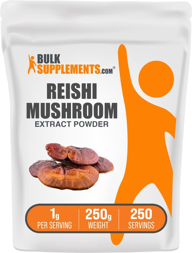 BulkSupplements.com Reishi Mushroom Extract pulbere - Reishi Mushroom pulbere, Supliment pentru general bine-Being - Gluten gratuit, 1g per Serving, 250g (8,8 oz) (Pachet de 1)