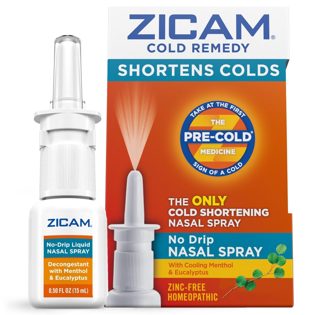 Zicam Rece Remedy No-Drip Nasal Spray cu mentol & Eucalipt de răcire, Homeopatic, Zinc-Free, Pre-Cold Medicine, Scurtează durata rece, 0.5 Ounce
