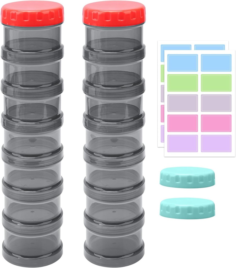 2 Pack 7 zile organizator pastile caz Stackable Suplimente săptămânale Vitamine Pastile Holder Dispenser Mare Translucid negru cu extra Lid