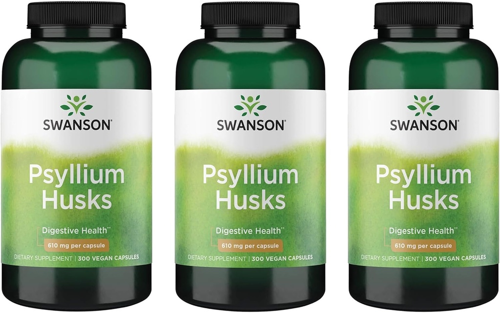 Swanson Psyllium Husk Supliment alimentar Fiber 610 mg 300 capsule - (3 ambalaj)