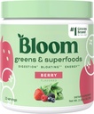 Bloom Nutrition Superfood Greens Powder, Digestive Enzymes w/Probiotics & Prebiotics, Gut Health, Blooting Relief for Women, Chlorella, 15 SVG (15 Servings (Pachet de 1), Berry)