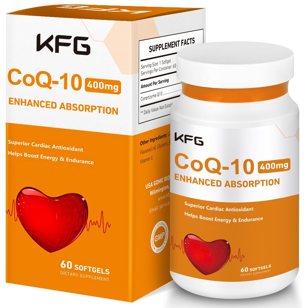 KFG CoQ10 400mg Softgels, Coenzime Q10 Suplimente Suport Heart Health, Cardiovascular Health, Immune System & Cellular Energy Production, Gluten Free