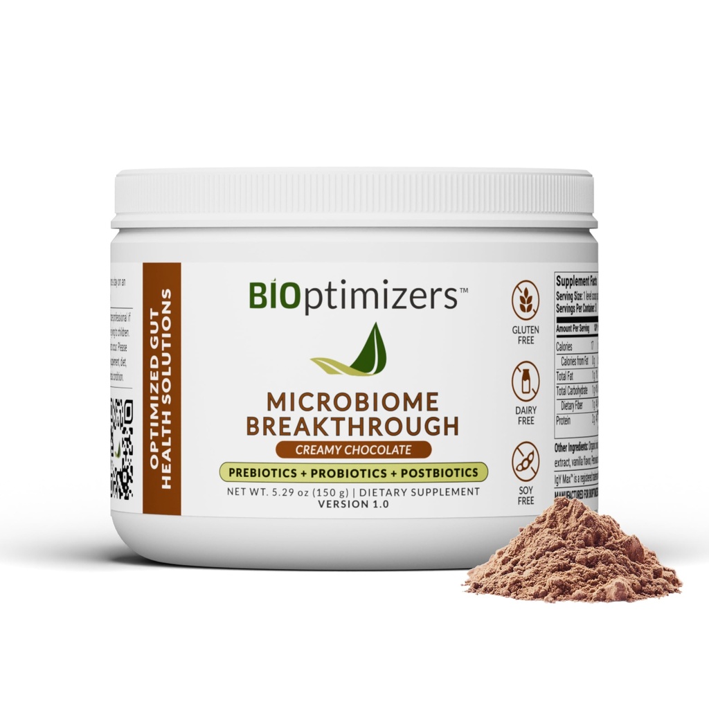 Microbiom Breakthrough Repair Powder - Ciocolata Aroma - Are Lactobacillus Strains, Bone Broth & Colagen - Sursa de L-Glutamine - Gaz și Bloating Relief - Îmbunătățește sănătatea Gut - 30 Servings - 150g