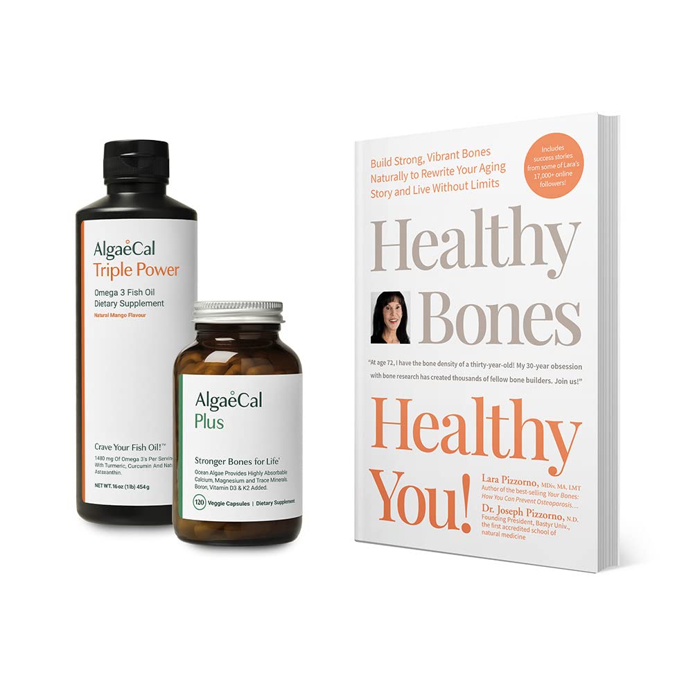 ALGAECAL Bundle - Supliment de calciu cu vitamina D + K2, Mag, Bor & Omega 3 ulei de pește cu EPA & DHA și Book de Lara Pizzerno sănătos Oase sănătos Tu, pentru a crește sănătatea osoasă